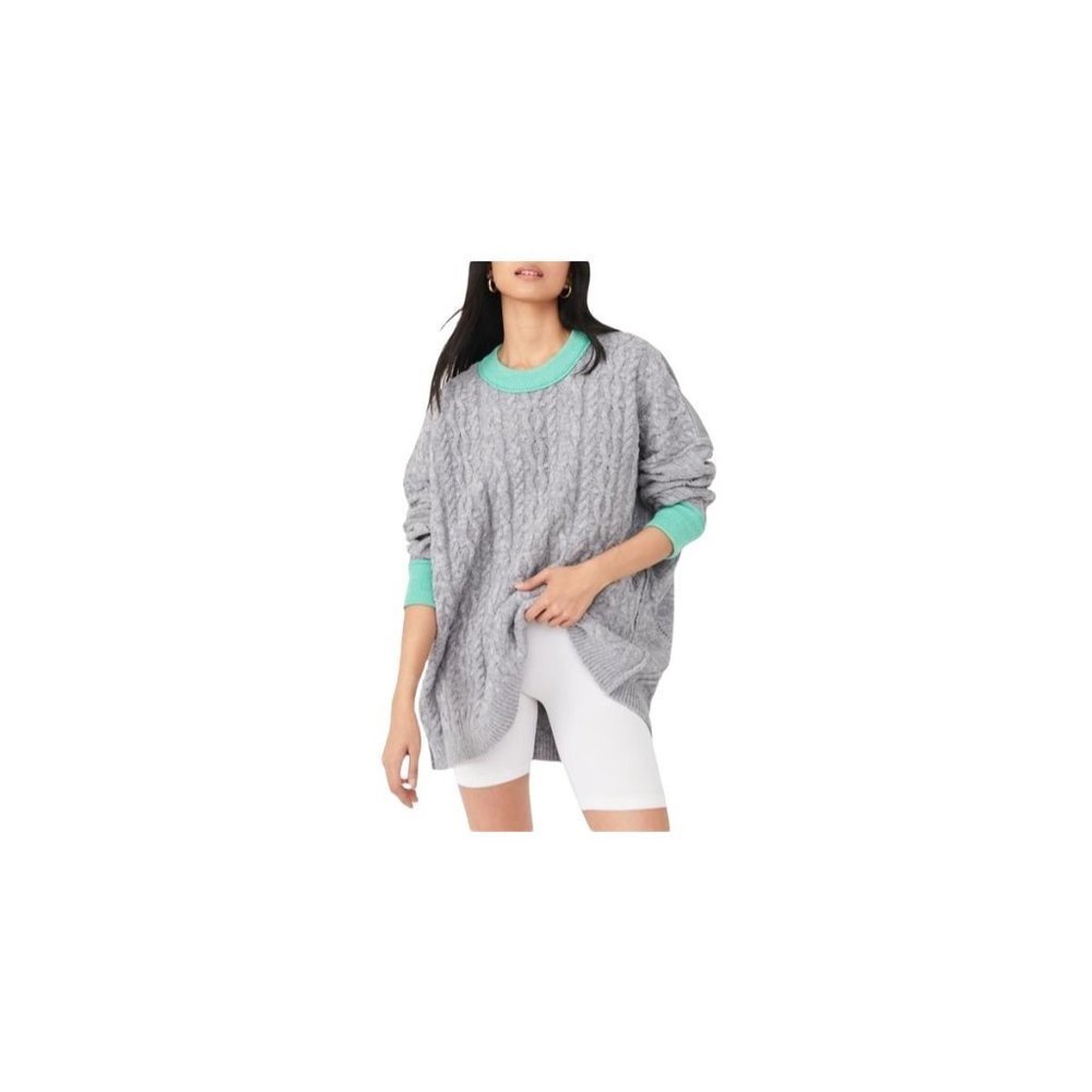 Free People Sweater Oversized Gorpcore Olympia Cable Crewneck Tunic Boho Gray - Picture 3 of 9